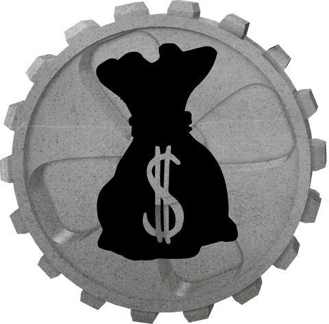 Transparent cogwheel with money sack symbol illustration
