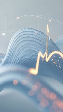 Rising ridged wave with glowing pulse line connecting nodes for vertical modern tech video