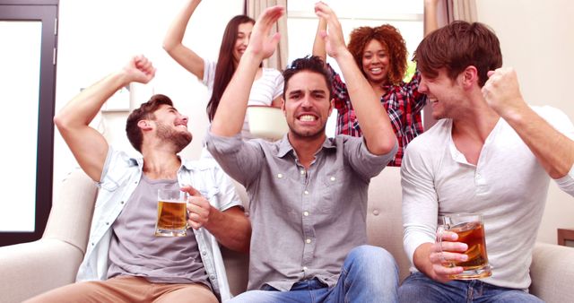 Group of Friends Excitedly Watching Sports Game on TV - Download Free Stock Images Pikwizard.com