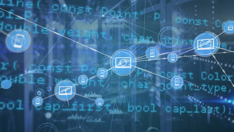 Digital Network of Technology in Server Room with Programming Code