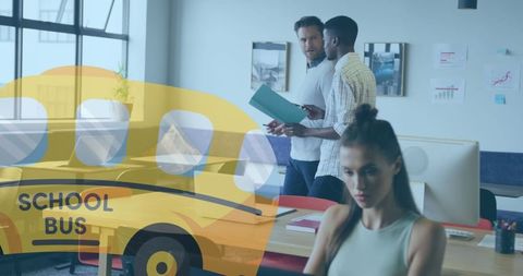 Modern coworking space with vibrant team collaboration and creative environment