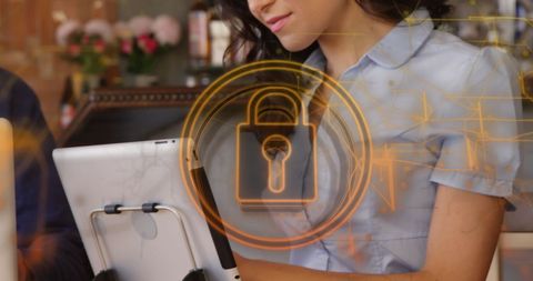 Cyber security technology concept with laptop in bar