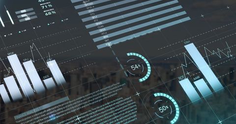 Futuristic Infographic Interface with Cityscape Background - Download Free Stock Images Pikwizard.com