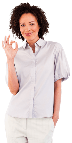 Transparent portrait happy businesswoman ok gesture