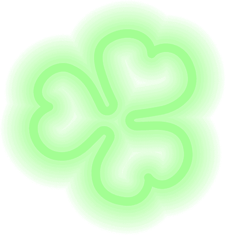 Neon Green Four-Leaf Clover Icon on Transparent Background