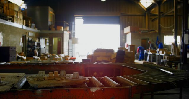 Industrial Warehouse with Workers and Machinery - Download Free Stock Images Pikwizard.com