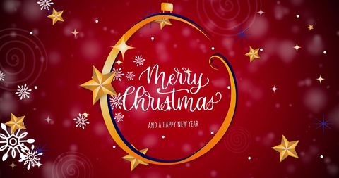 Festive Christmas and New Year Greeting on Red Background