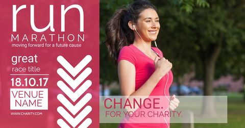Joyful runner promoting motivational charity marathon