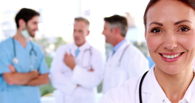 Smiling Female Doctor with Colleagues in Background - Download Free Stock Images Pikwizard.com