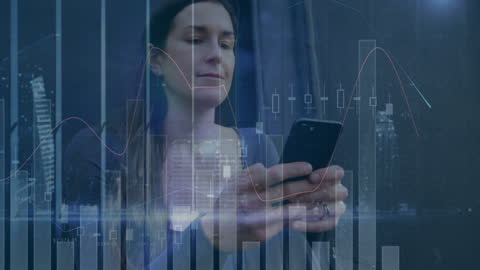 Woman Analyzing Financial Data on Smartphone at Night