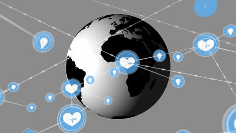 Global Networking Concept with Heart and Light Bulb Symbols