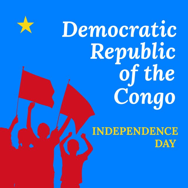 Great for promoting Independence Day celebrations, social media posts, and educational materials about the Democratic Republic of the Congo. Simplistic design with vibrant colors effectively conveys the celebratory mood and national pride of the holiday.