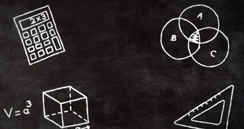 Mathematical Blue Chalkboard Background with Geometry and Algebra