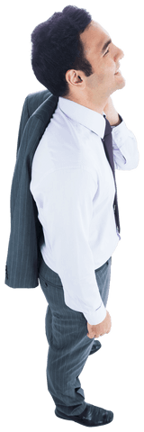 Happy Businessman Holding Jacket, Looking Up, Transparent Background