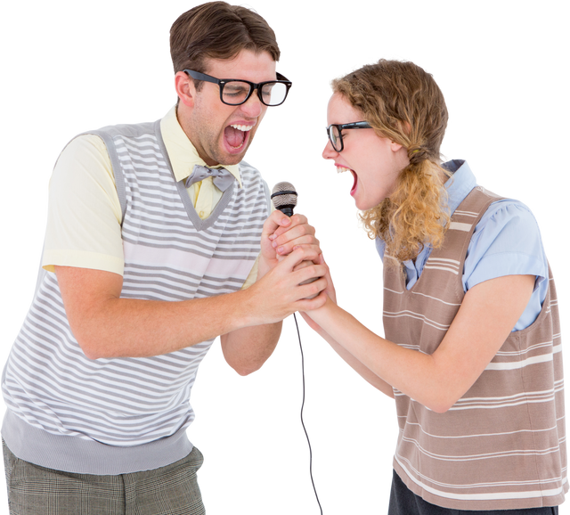 Transparent Geeky Hipster Couple Singing Together Enthusiastically - Download Free Stock Videos Pikwizard.com