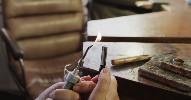 Craftsperson Using Torch for Jewelry Repair in Workshop - Download Free Stock Images Pikwizard.com