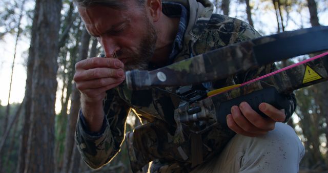 Hunter in Camouflage Bowhunting in Forest - Download Free Stock Images Pikwizard.com