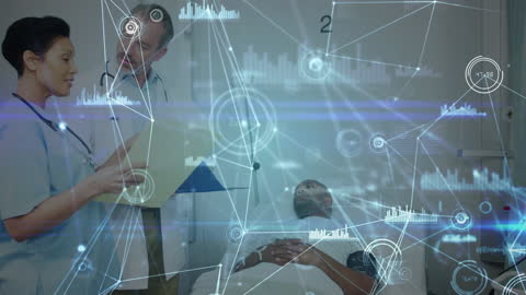 Doctors Interacting with Patient Amidst Digital Interface Concept