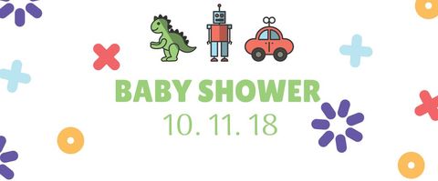 Playful Baby Shower Invitation with Dinosaur and Robot Graphics - Download Free Stock Templates Pikwizard.com