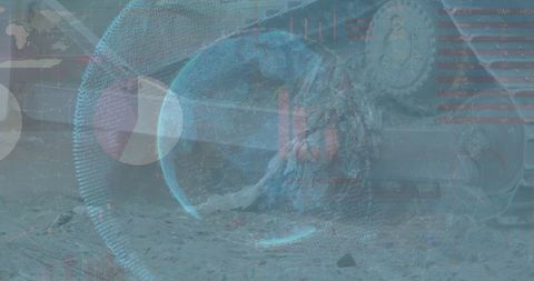 Futuristic Globe Hologram Projecting Data at High-Tech Crash Site