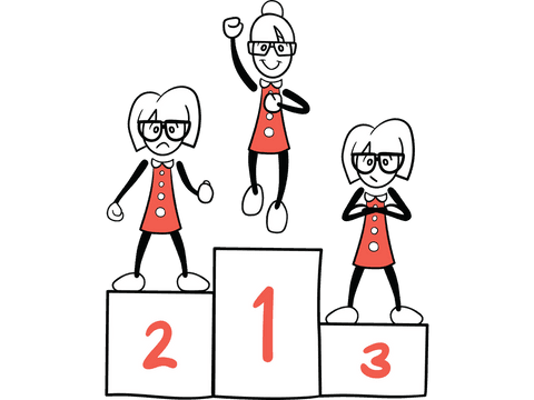 Colorful illustration showing cartoon figures standing proudly atop a podium on a transparent background. Figures depict 1st, 2nd, and 3rd places, symbolizing achievement and victory. Ideal for educational materials, project visuals about sports or ranking, and graphic designs needing a playful touch for discussion on results or success.