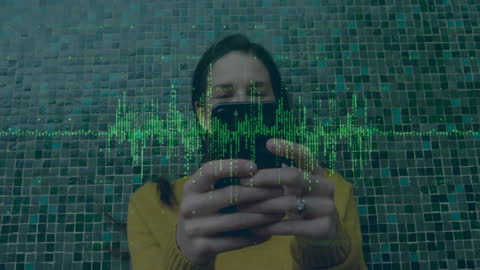 Financial Data Visualization with Woman Texting