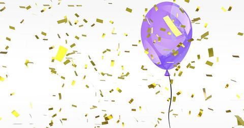 Purple Balloon with Gold Confetti Celebration Background