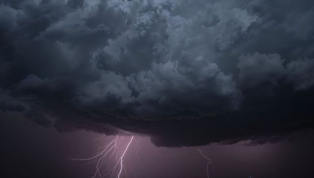 Dramatic Storm Clouds with Branching Lightning at Dusk
