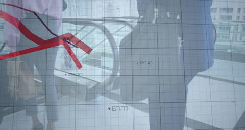 Businesspeople Walking with Financial Data Overlay Concept