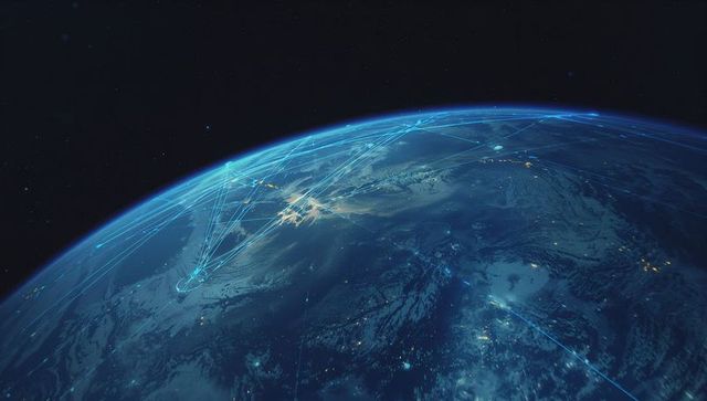 Earth from Space Showcasing Global Connectivity and Technology