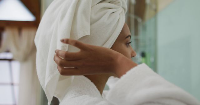 Woman with Towel on Head Getting Ready - Download Free Stock Images Pikwizard.com