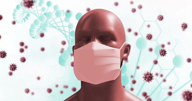 Digital Human in Mask with Virus and DNA on White Background - Download Free Stock Images Pikwizard.com