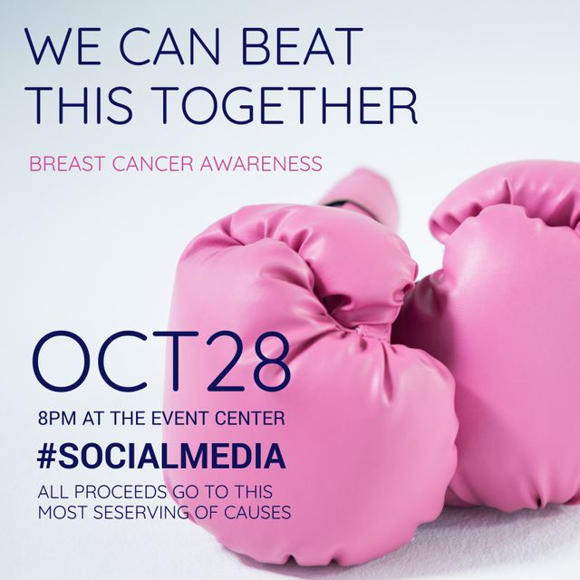 Pink Boxing Gloves Raising Breast Cancer Awareness For Fundraiser Event - Download Free Stock Templates Pikwizard.com