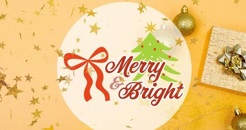 Merry and Bright Christmas Greeting with Festive Decorations