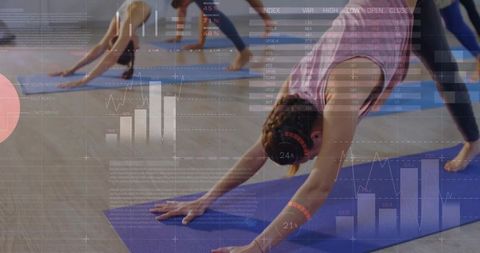 Woman Practicing Yoga with Biometric Data Overlays