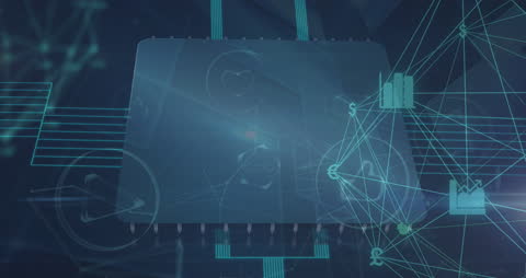 Animated Network Connections Over Microchip with Data Graphics