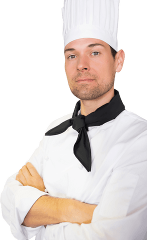 Confident Male Chef in White Attire with Black Scarf on Transparent Background - Download Free Stock Videos Pikwizard.com