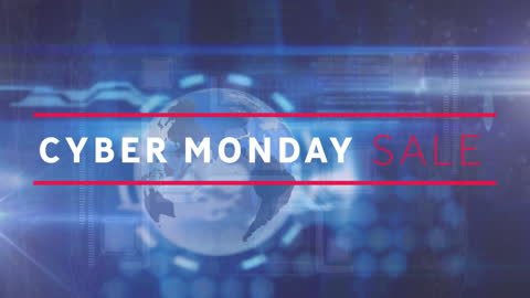 Cyber Monday Sale Text Overlaid on Digital Globe and Circuit Board