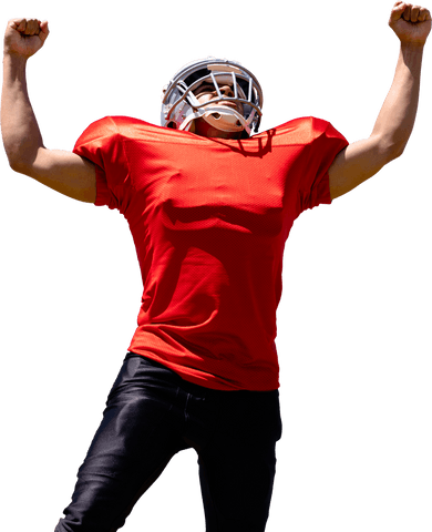 Triumphant american football player celebrating on transparent background