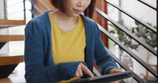 Woman Using Tablet Indoors - Download Free Stock Images Pikwizard.com