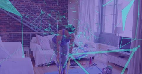 Connected Lifestyle: Woman Exercising with Augmented Reality Overlay