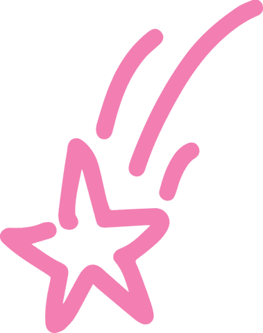 Whimsical hand-drawn pink shooting star on transparent background