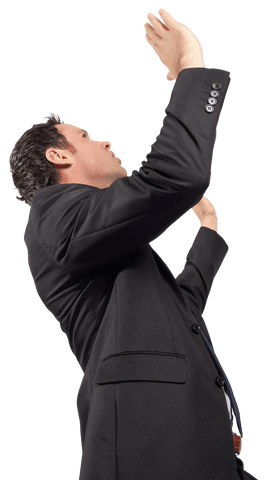 Side View Businessman Raising Arms Transparent Background