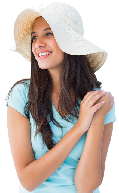 Happy brunette woman wearing wide-brim hat transparent background - Download Free Stock Videos Pikwizard.com