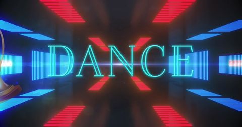 Neon dance text in futuristic digital environment