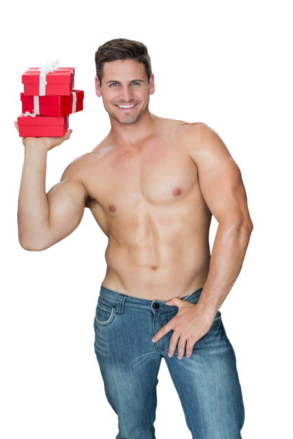 Shirtless Caucasian Man Holding Presents on Transparent Background - Download Free Stock Videos Pikwizard.com