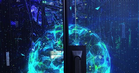Futuristic Glow in Server Room with Digital Interface - Download Free Stock Images Pikwizard.com