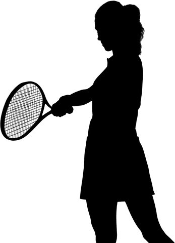 Digital silhouette of female tennis player with racket on transparent background