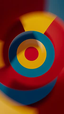 Vertical motion design rotating concentric rings revealing red blue yellow arcs