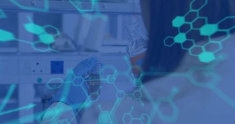 Scientist Analyzing Samples with Advanced Digital Data Overlay